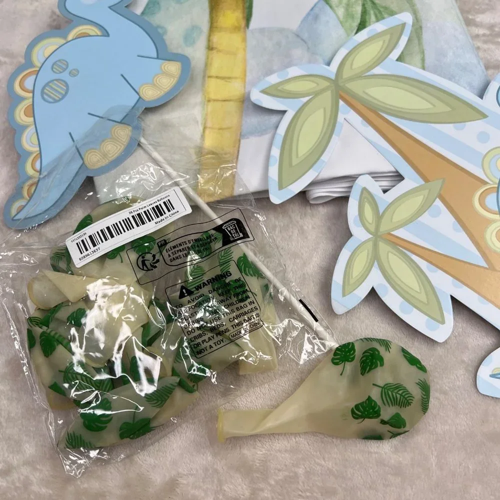 Baby Shower Dinosaur Decorations Lot Diaper Raffle Photo Backdrop Balloons Plate